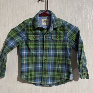 Mini Boden Button Down Collar Shirt Blue Green Dressy Photos Church Casual 3-4y